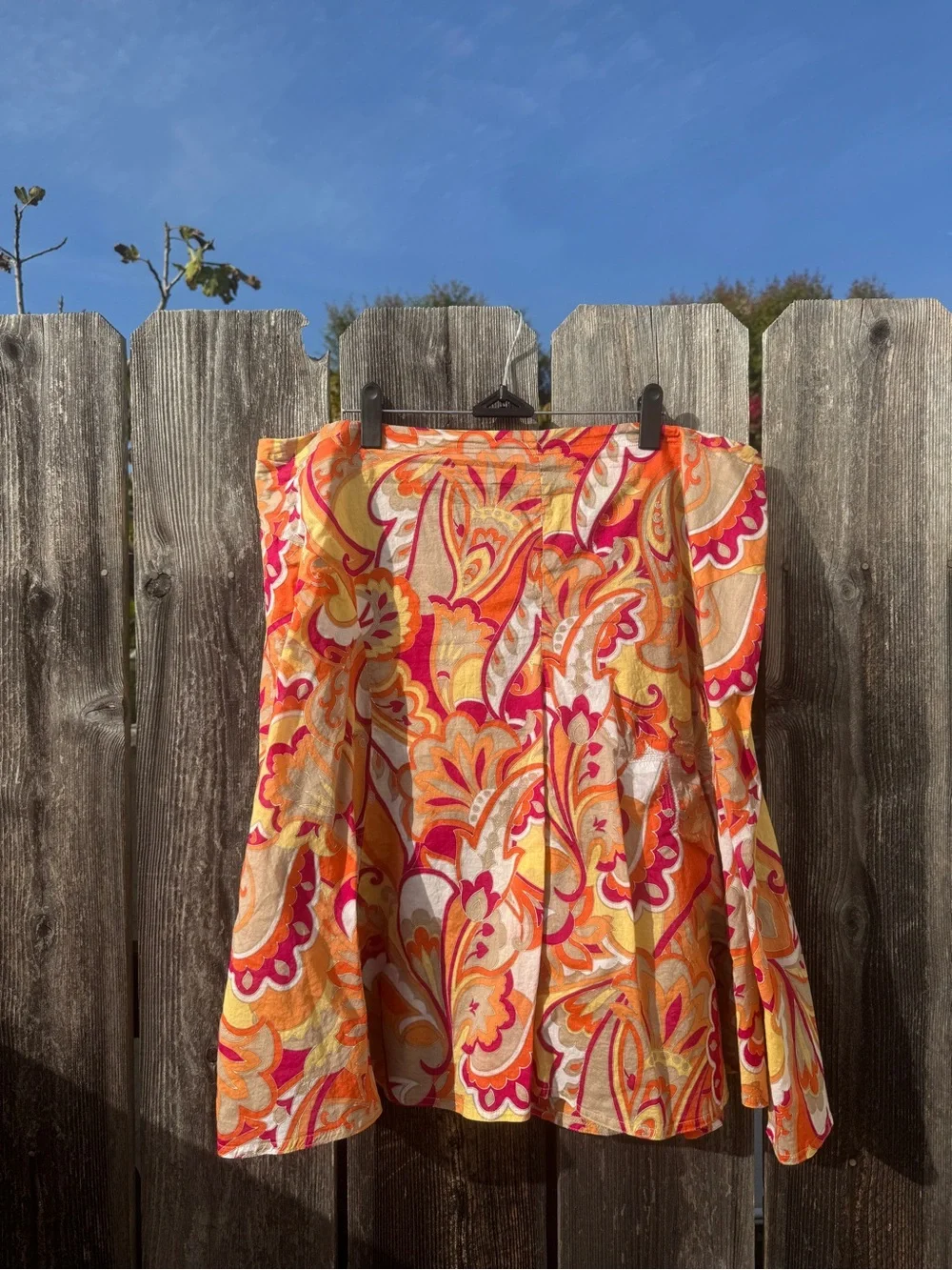 Vintage Y2K attention Bright Orange & Pink Paisley Skater Skirt Long
